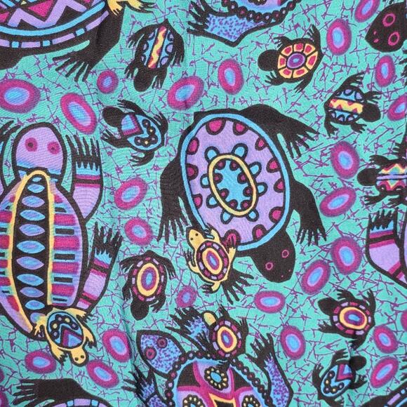 VTG 90s Rainbow-Jo Maui Hawaii Turtle Print Rayon Palazzo Pants, sz XL - Picture 2 of 6